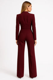 Alessia Romano | Luxe Blazer Jumpsuit met V-hals en Wide-leg Pasvorm