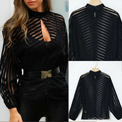 Lucia Mesh Blouse | Transparante Damesblouse met Chique Holle Details en Lange Mouwen