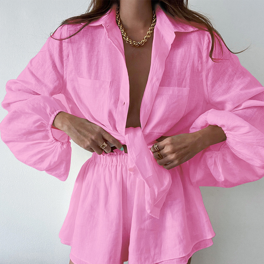 Mollie | Tweedelige Zomerset Dames Linnen Blouse en Casual Shorts - Luchtig, Vrolijk en Strandklaar - Wit / Oranje / Roze