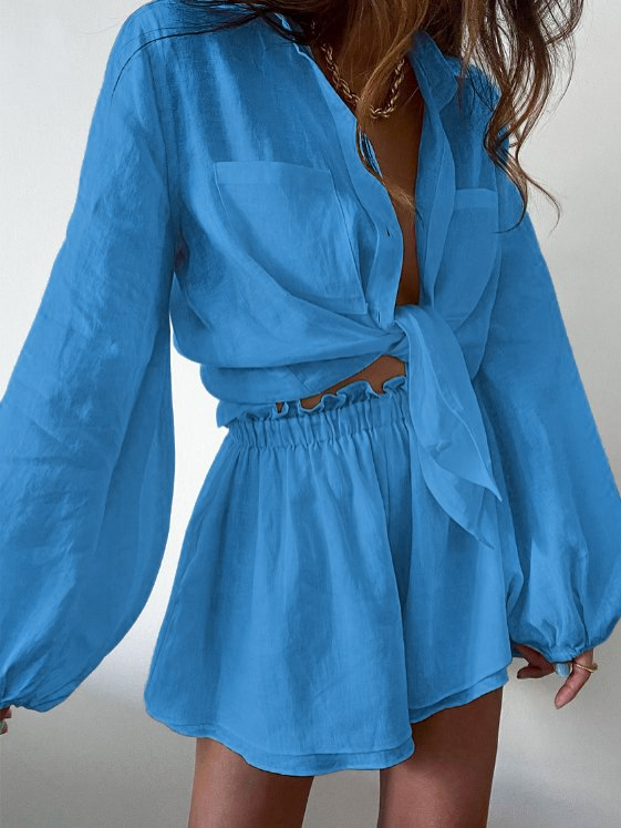 Mollie | Tweedelige Zomerset Dames Linnen Blouse en Casual Shorts - Luchtig, Vrolijk en Strandklaar - Wit / Oranje / Roze