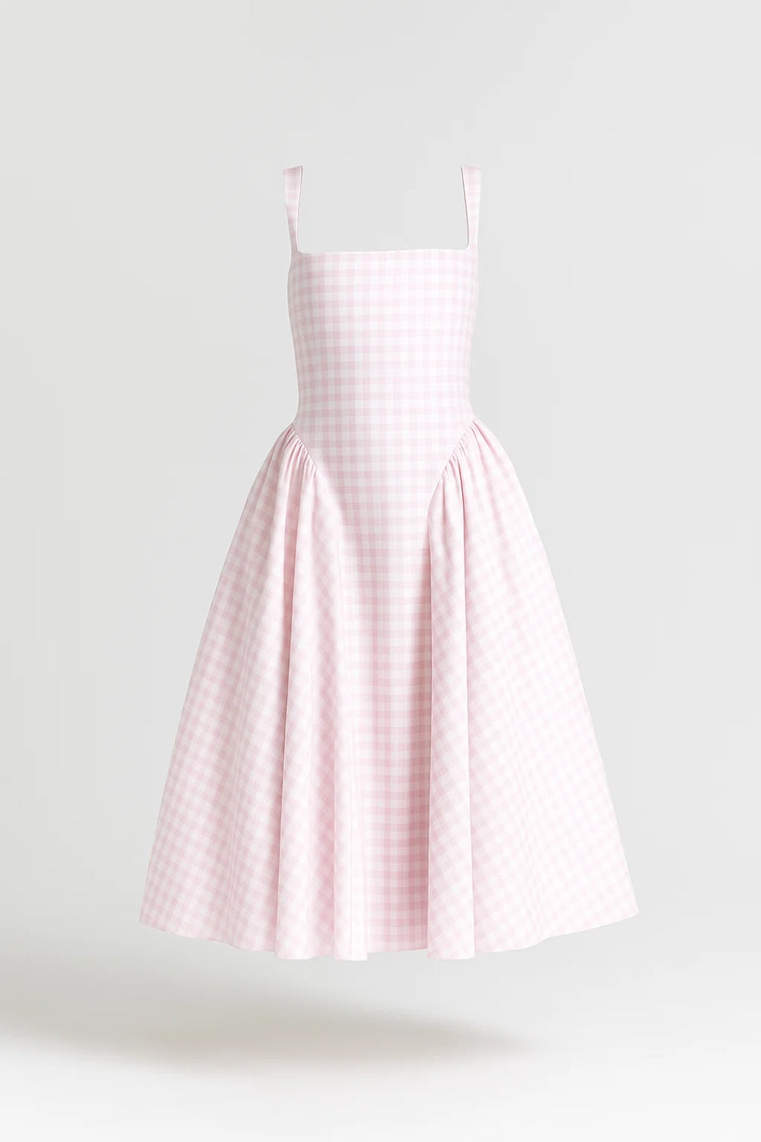 Geruite Midi Jurk met Spaghettibandjes en Uitlopende Rok Dames - Roze / Geel - Maelen