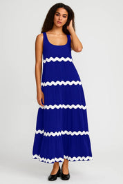 Gehaakte Maxi Jurk Dames Boho Zomer Mouwloos - Zwart / Blauw / Wit - Maelen