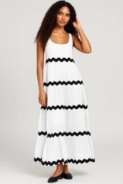 Gehaakte Maxi Jurk Dames Boho Zomer Mouwloos - Zwart / Blauw / Wit - Maelen