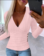 Carlijn Trui | Slank Gebreide Trui met Diepe V-Hals en Lange Mouwen