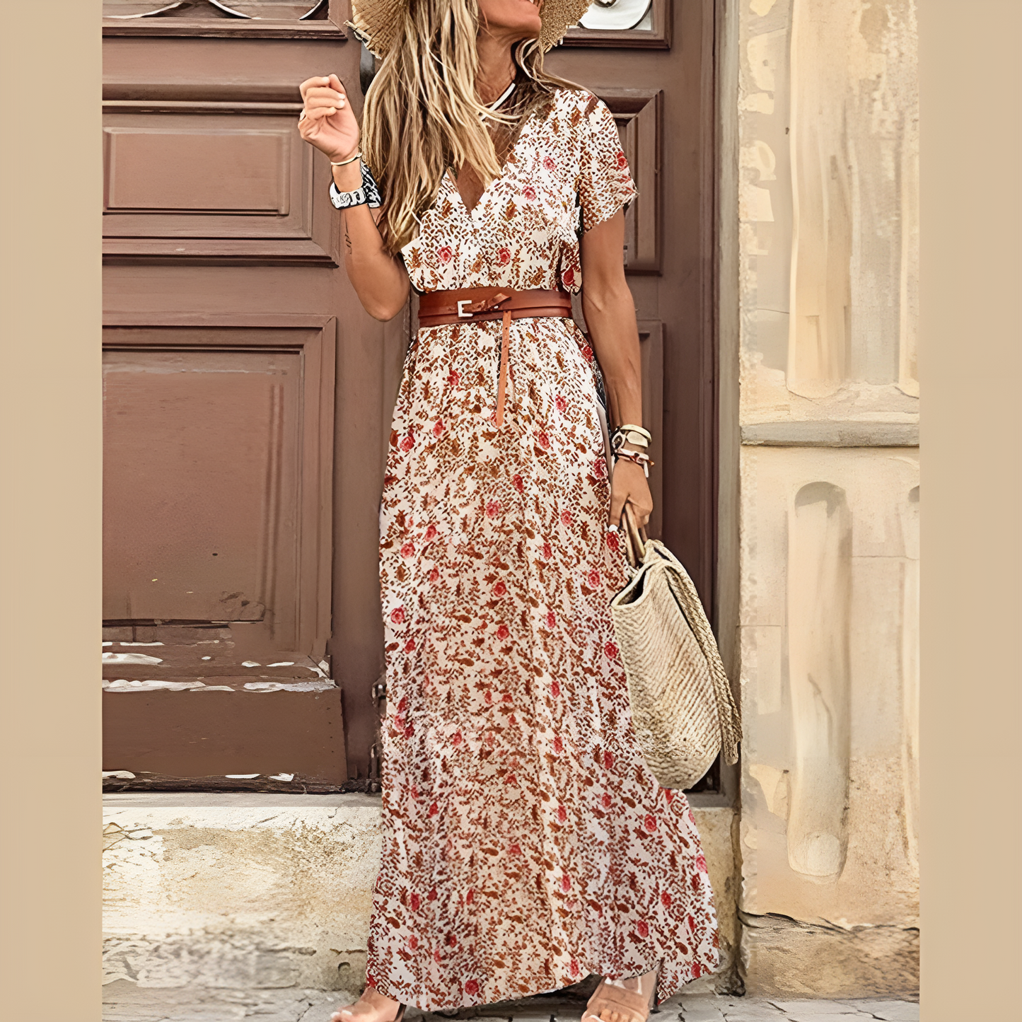 Elisa Jurk | Bohemian Vintage Jurk met Hoge Split en Geaccentueerde Taille