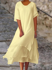 Zomerjurk Dames met Laagjes V-hals Korte Mouwen Luchtig - Wit / Geel / Roze - Maelen