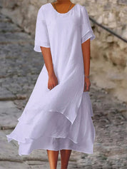 Zomerjurk Dames met Laagjes V-hals Korte Mouwen Luchtig - Wit / Geel / Roze - Maelen