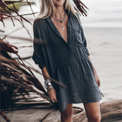Dames Blousejurk Korte Mouwen Knopen Strand Casual Zomer - Marineblauw / Wit - Maelen