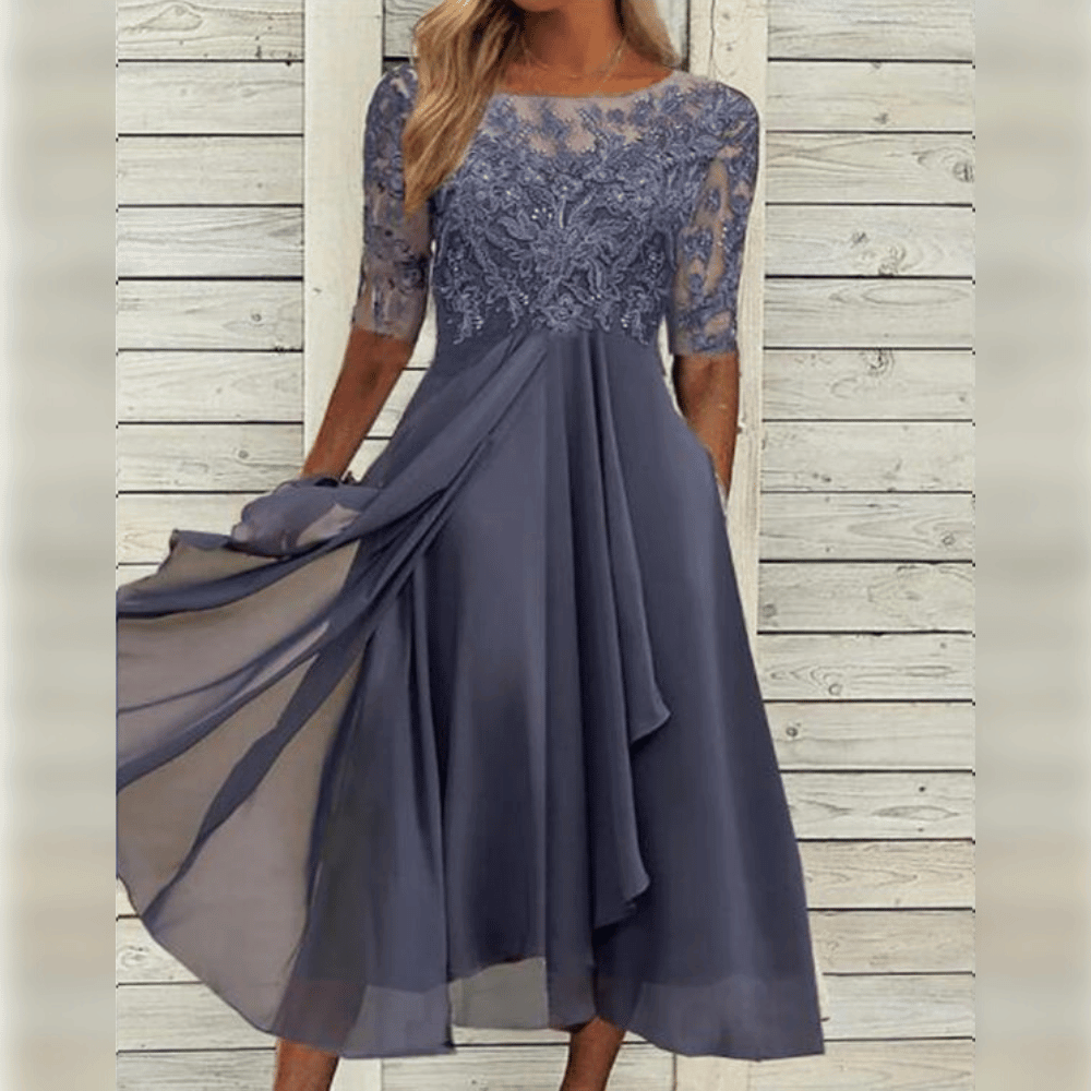 Dames Maxi Jurk Kanten Bovenstuk Chiffon Rok Driekwart Mouwen A-lijn Elegant - Blauw / Groen / Paars - Maelen