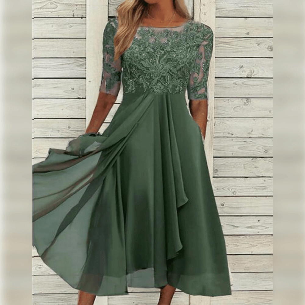 Dames Maxi Jurk Kanten Bovenstuk Chiffon Rok Driekwart Mouwen A-lijn Elegant - Blauw / Groen / Paars - Maelen