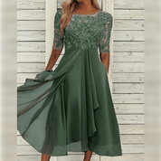 Dames Maxi Jurk Kanten Bovenstuk Chiffon Rok Driekwart Mouwen A-lijn Elegant - Blauw / Groen / Paars - Maelen