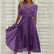 Dames Maxi Jurk Kanten Bovenstuk Chiffon Rok Driekwart Mouwen A-lijn Elegant - Blauw / Groen / Paars - Maelen