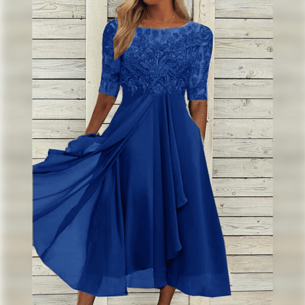 Dames Maxi Jurk Kanten Bovenstuk Chiffon Rok Driekwart Mouwen A-lijn Elegant - Blauw / Groen / Paars - Maelen