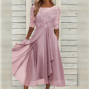 Dames Maxi Jurk Kanten Bovenstuk Chiffon Rok Driekwart Mouwen A-lijn Elegant - Blauw / Groen / Paars - Maelen
