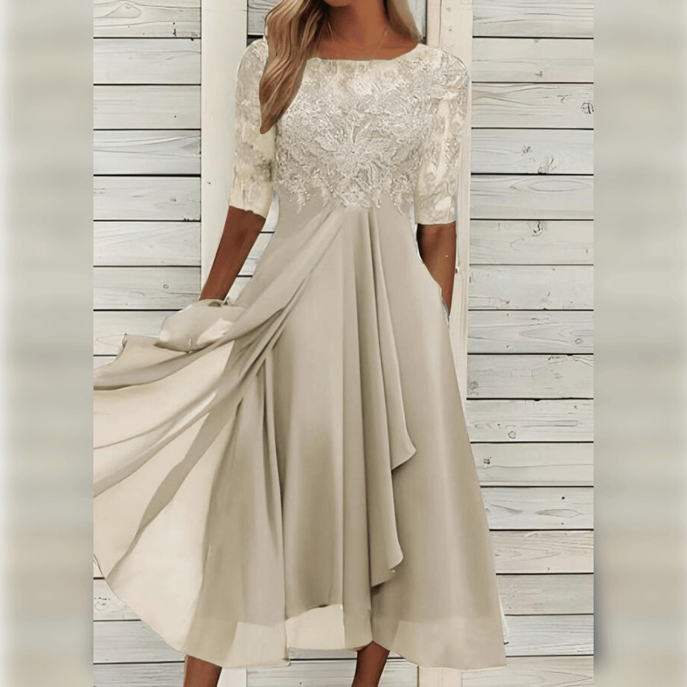 Dames Maxi Jurk Kanten Bovenstuk Chiffon Rok Driekwart Mouwen A-lijn Elegant - Blauw / Groen / Paars - Maelen