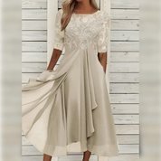 Dames Maxi Jurk Kanten Bovenstuk Chiffon Rok Driekwart Mouwen A-lijn Elegant - Blauw / Groen / Paars - Maelen