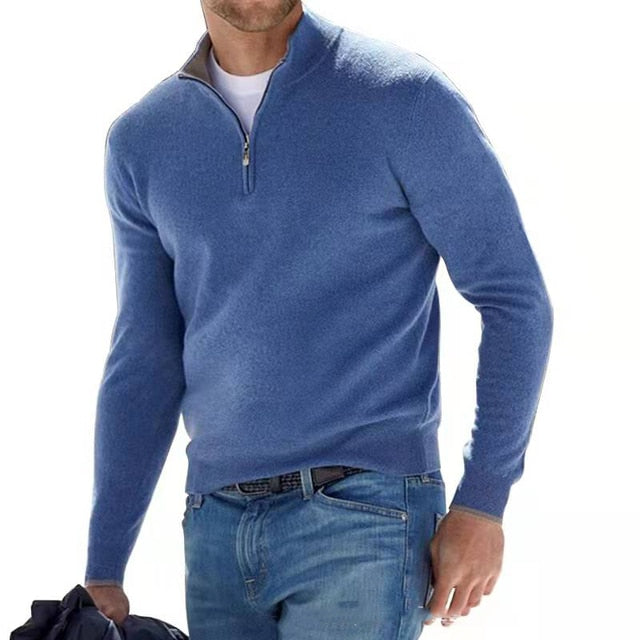Easton Pullover | Heren V-hals met rits trui van katoenmix met tijdloze pasvorm