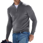 Easton Pullover | Heren V-hals met rits trui van katoenmix met tijdloze pasvorm