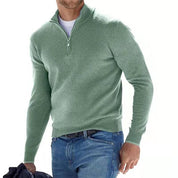 Easton Pullover | Heren V-hals met rits trui van katoenmix met tijdloze pasvorm