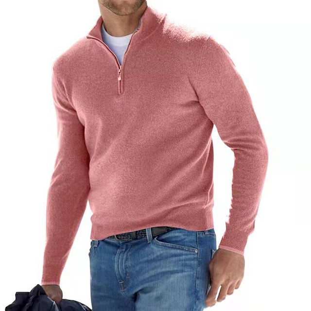 Easton Pullover | Heren V-hals met rits trui van katoenmix met tijdloze pasvorm