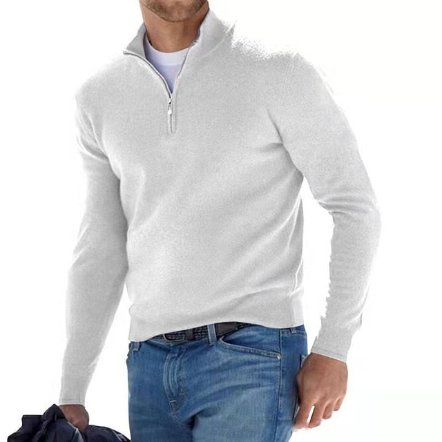 Easton Pullover | Heren V-hals met rits trui van katoenmix met tijdloze pasvorm