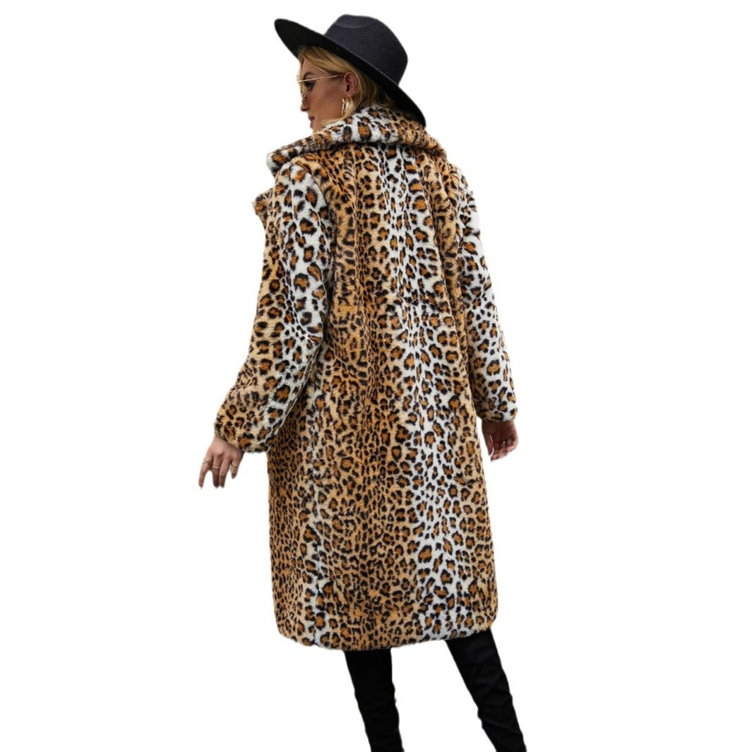Alessia Luipaard Jas | Lange Dames Jas van Zacht Kunstbont met Reverskraag en Trendy Dierenprint