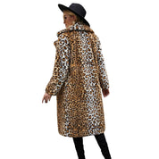 Alessia Luipaard Jas | Lange Dames Jas van Zacht Kunstbont met Reverskraag en Trendy Dierenprint