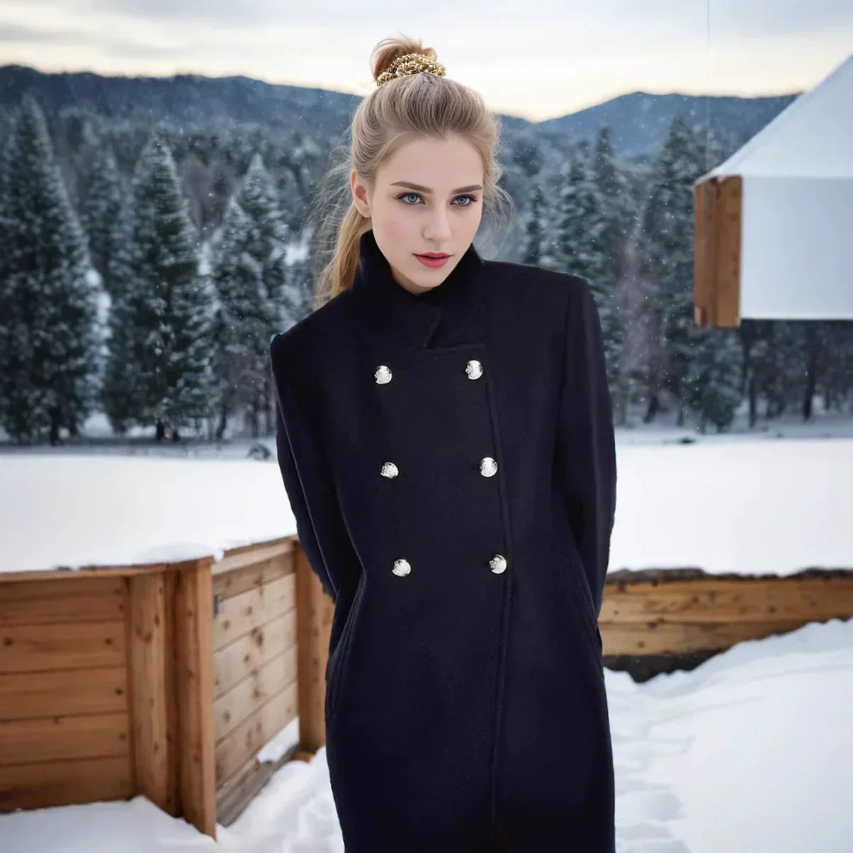 Beatrice Dames wollen winterjas – dubbelgeknoopt model met hoge kraag en warme fit