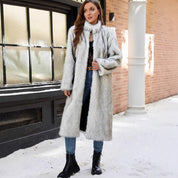 Elisabetta Kunstbont Jas | Lange Dames Jas van Zacht Faux Fur met Hoge Kraag en Zakken