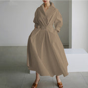 Dames Maxi Blousejurk V-hals Lange Mouwen Knopen Elegant Casual - Marineblauw / Zwart / Khaki - Maelen