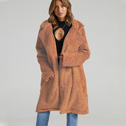Valentina Fleecejas | Lange Dames Jas van Zacht Fleece met Brede Kraag en Oversized Pasvorm
