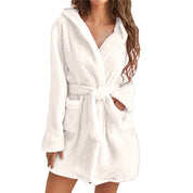 Fudus Bademantel | Dames Fleece Badjas met Capuchon en Bindceintuur