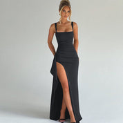 Dames Galajurk Open Rug Maxi Split Spaghettibandjes Slim Fit Formeel Avond - Zwart / Rood / Kersenrood - Maelen