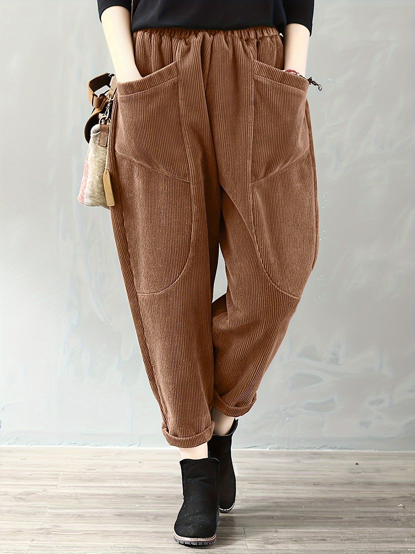 Valeria Broek | Dames Corduroy Broek met Losse Pasvorm en Praktische Zakken