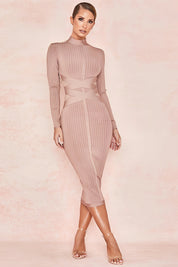 Valentina Jurk | Stijlvolle Midi-Jurk met Opstaande Kraag en Elegante Pasvorm