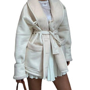 Elena Wrap Jas | Damesjas van Zacht Kunstleer met Bontkraag en Tailleceintuur