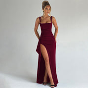 Dames Galajurk Open Rug Maxi Split Spaghettibandjes Slim Fit Formeel Avond - Zwart / Rood / Kersenrood - Maelen