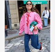 Chiara Blouse | Elegante Damesblouse met Ballonmouwen en Subtiel Kordeldetailv