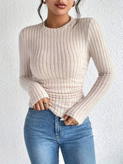 Calypso Ribtrui | Slim-Fit Trui met Verfijnde Ribtextuur in Crème