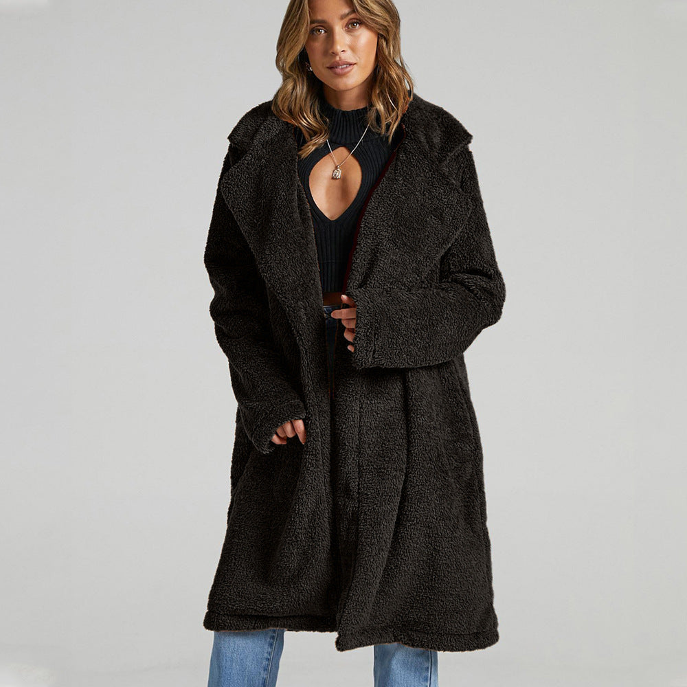 Valentina Fleecejas | Lange Dames Jas van Zacht Fleece met Brede Kraag en Oversized Pasvorm