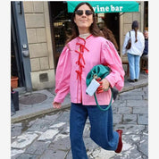 Chiara Blouse | Elegante Damesblouse met Ballonmouwen en Subtiel Kordeldetailv