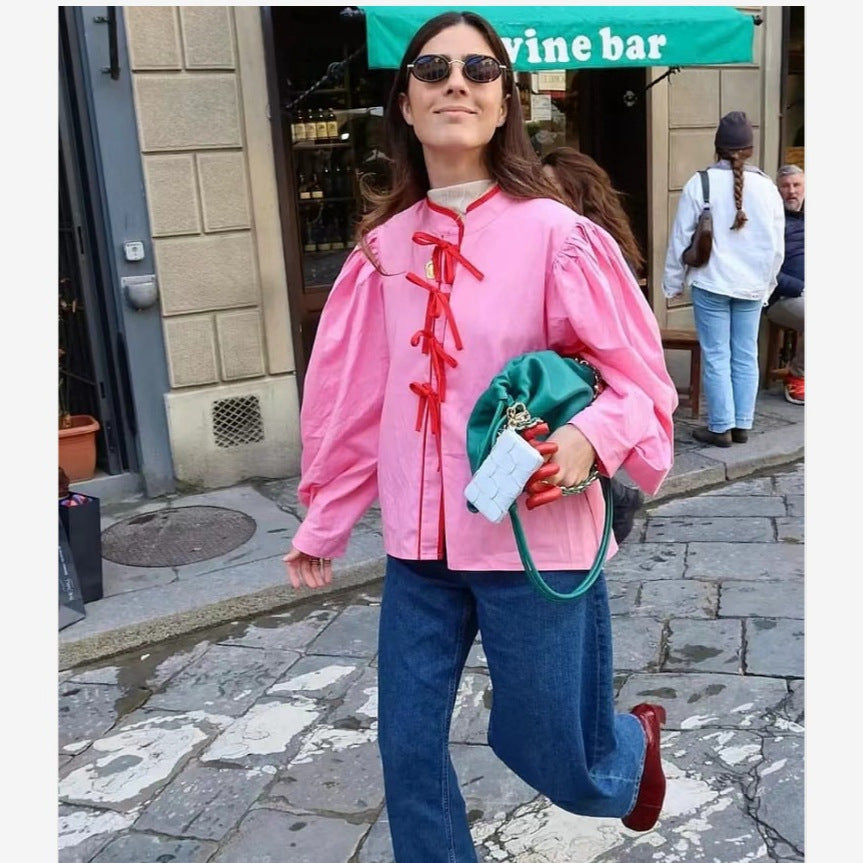 Chiara Blouse | Elegante Damesblouse met Ballonmouwen en Subtiel Kordeldetailv