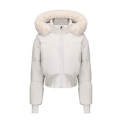 Gianna Cropped dames donsjas met afneembare capuchon – korte winterjas met kunstbont