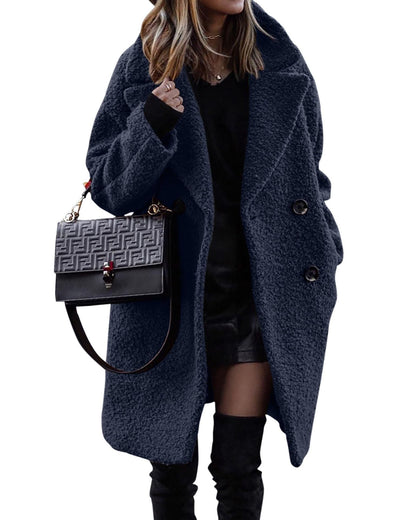 Adira Jas | Elegante Lange Pluche Damesjas voor Herfst en Winter
