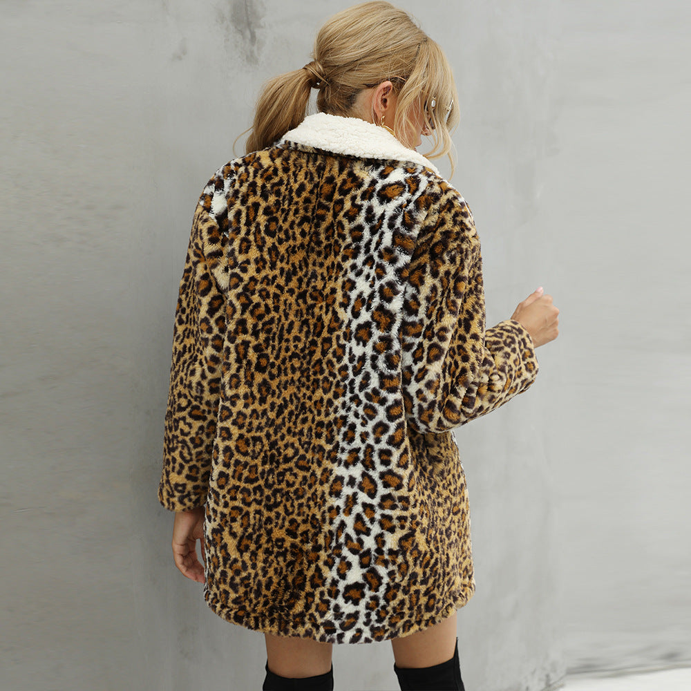 Chiara Luipaard Jas | Lange Dames Jas van Zacht Fleece met Pluche Kraag en Trendy Dierenprint