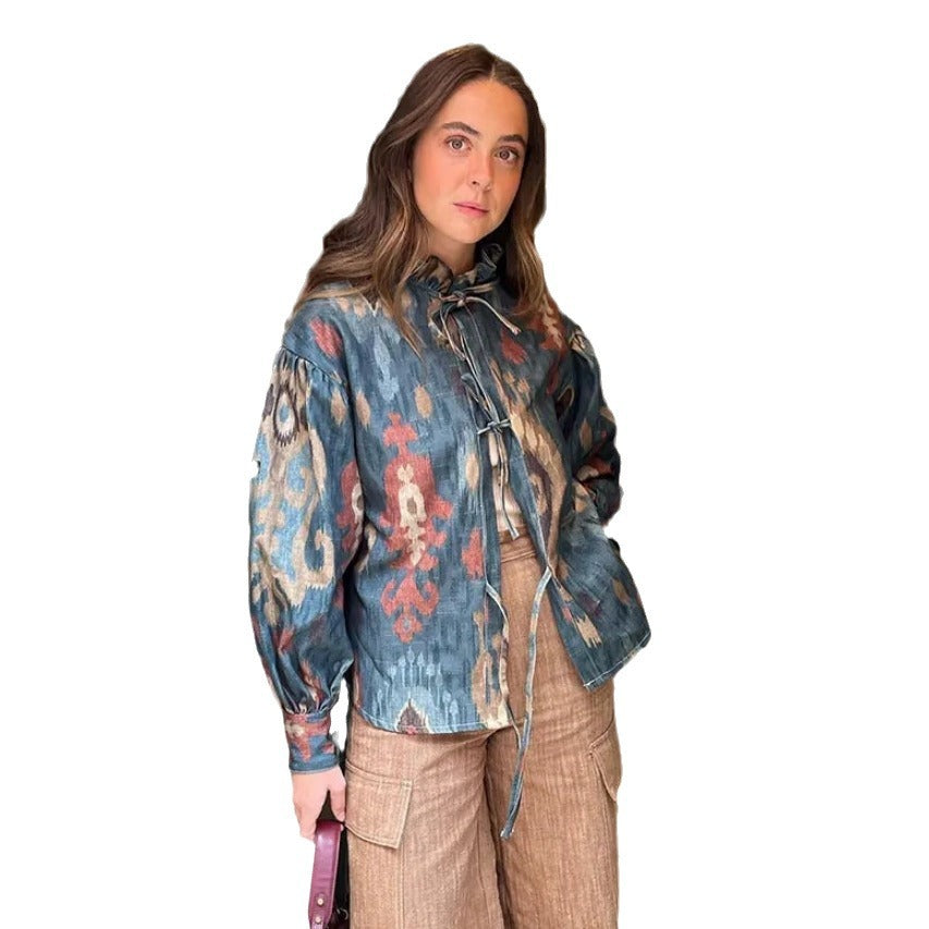 Claudia Overshirt Jas | Trendy Dames Overshirt met Taillekoord en Uniek Patroon