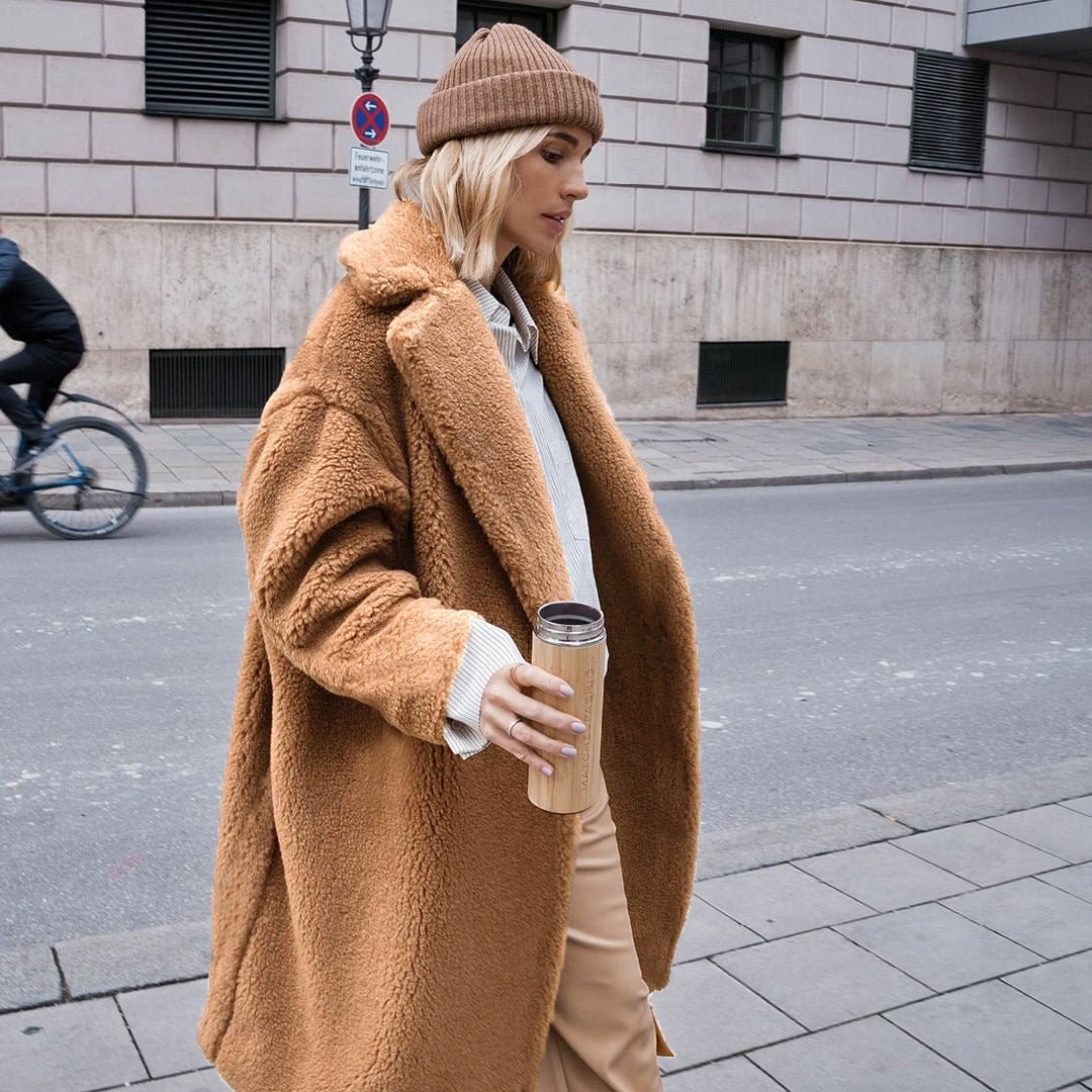 Isabella Teddy Jas | Lange Dames Jas van Zacht Teddy Fleece met Brede Kraag en Comfortabele Pasvorm