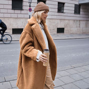 Isabella Teddy Jas | Lange Dames Jas van Zacht Teddy Fleece met Brede Kraag en Comfortabele Pasvorm