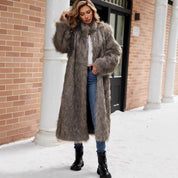 Elisabetta Kunstbont Jas | Lange Dames Jas van Zacht Faux Fur met Hoge Kraag en Zakken