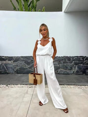 Anselma Jumpsuit | Mouwloze Zomerjumpsuit met Bloemdetail en Elastische Taille